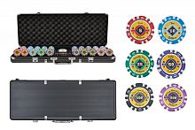 Набор для покера Crown POKER GAME в алюминиевом черном кейсе, 500 фишек + 2 колоды карт + 5 кубиков