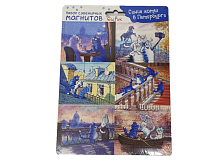 Набор сувенирных магнитов на подложке "Синие коты в Петербурге" 6 штук 