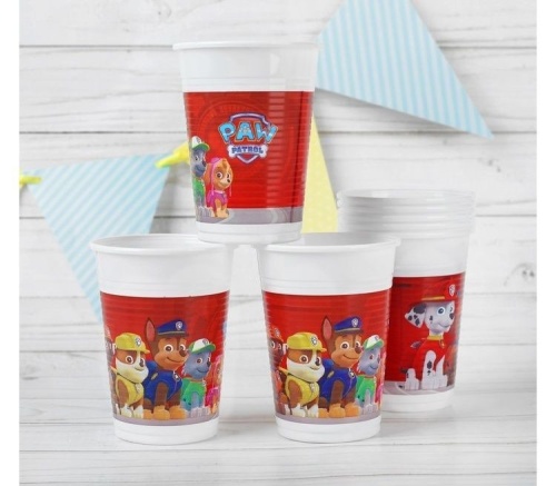 Стаканы НАБОР Щенячий патруль 1502-3536, пластиковые 10 см, 200 мл, 8 шт/уп 