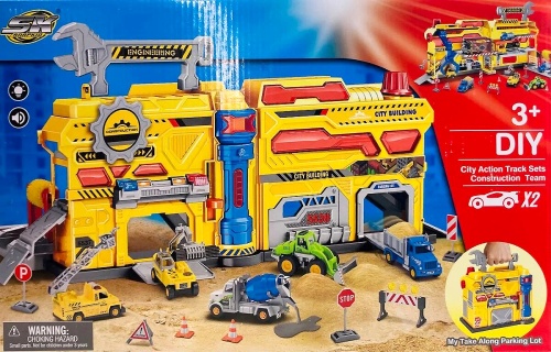 Парковка "Строительная техника" ENGINEERING Городская служба + 2 машинки, дорожные знаки в чемодане Парковка "Строительная техника" ENGINEERING Городская служба + 2 машинки, дорожные знаки в чемодане