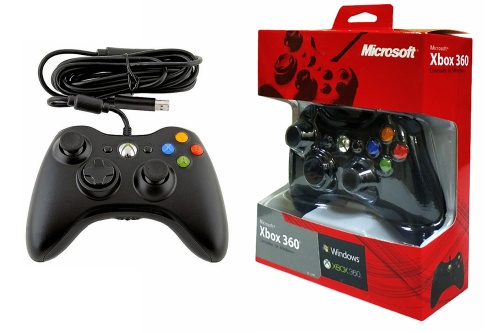 Джойстик проводной XBox 360 Black (красная упаковка)