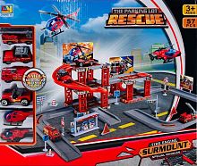 Набор 3-х уровневая ПОЖАРНАЯ СТАНЦИЯ The Parking Lot RESCUE + 5 машинок, 57 деталей