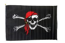 Флаг Пирата черный (череп с красной банданой), размер  60 х 90 см