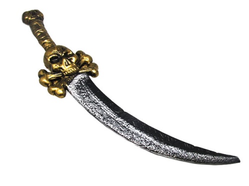 Меч пирата с золотым черепом, серебряная пластмасса, длина 58 см