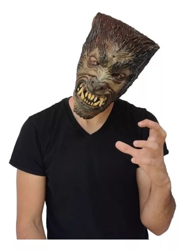 Маска Волк Оборотень 26638, серый. черный латекс, без размера фото 2