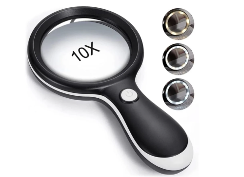 Лупа 10X Magnifier с ручкой, подсветка 18 LED 