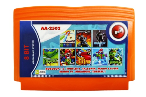 Картридж 8bit 8в1 AA-2502 TURTLES 1+4+TALE SPIN+MARIO 6+ROBOCOP+.