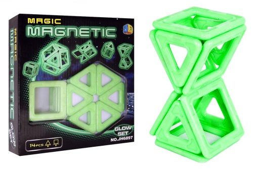 Магнитный конструктор Kribly Boo флуоресцентный (треуголники и квадраты) 14 деталей