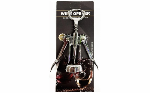 Штопор механический для вина WINE OPENER, металл, 18 см, на блистере