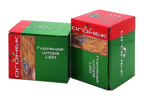 Гирлянда светодиодная Огонек OG-LDG09 "ШТОРА" 3х3 м БЕЛАЯ ТЕПЛАЯ, 300 ламп 10*30 диодов, микрофон фото 2