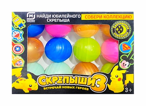 СКРЕПЫШИ 3 стяжки-скрепки Ассорти СУПЕРГЕРОИ шар Ø 3 см мини, набор 12 шт в коробке СКРЕПЫШИ 3 стяжки-скрепки Ассорти СУПЕРГЕРОИ шар Ø 3 см мини, набор 12 шт в коробке