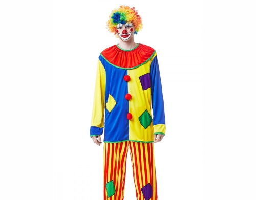 Костюм Клоуна с полосатыми штанами (рубашка, штаны), разноцветный полиэстер, размер 44-46
