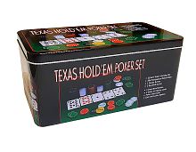 Набор для игры в покер TEXAS HOLD'EM LIGHT POKER SET, 200 фишек с номиналом (жестяная коробка)