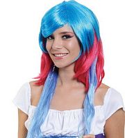 Парик Сине-красный с локонами 73828, синтетическое волокно, длина 34 см