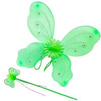 Крылья бабочки зеленые, волшебная палочка, нейлон, размер 39*35 см  