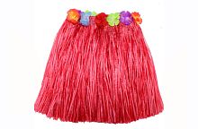 Юбка Гавайская красная карнавальная, синтетическая, длина 40 см 