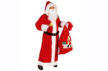 Шуба деда Мороза (костюм с капюшоном, пояс ремень) 1556K, красный, белый полиэстер, размер XL