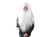 Парик Волшебник с бородой белый (парик,борода) BW660, синтетическое волокно, длина 55 см