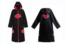 АНИМЕ Naruto Плащ АКАЦУКИ 暁 Красное облако на черном фоне с капюшоном, размер XXL 