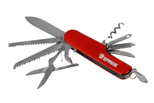Нож перочинный многофункциональный ЕРМАК, складной, 11 инструментов, красный, 15 см