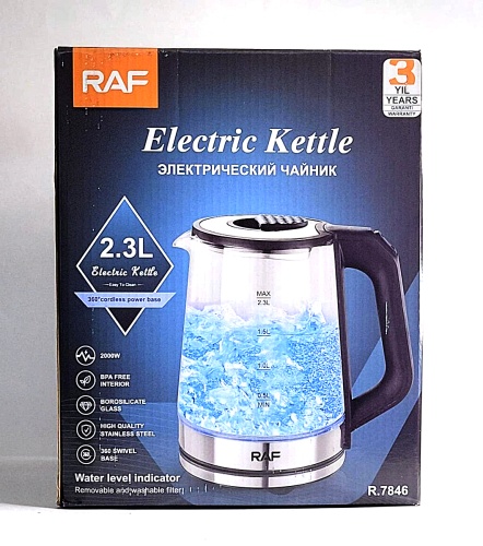 Чайник электрический RAF R7846 Electric Kettle 2000W стеклянный, объем 2,3 литра фото 4