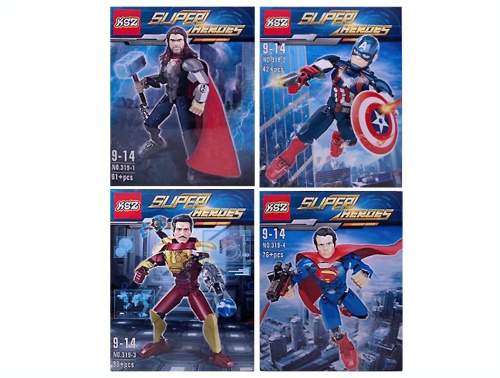 Конструктор KSZ SUPER HEROES "Супергерои 4 вида" 319, 42-96 деталей