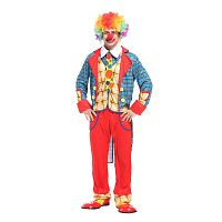 Костюм Клоунский смокинг (куртка, топ, брюки, клоунский нос), разноцветный полиэстер, размер М