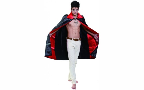 Накидка Дракулы длинная, черная с красным воротником и подкладом, полиэстер, длина 150 см