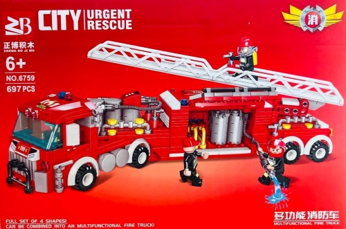 Конструктор ZB CITY URGENT RESCUE "Многофункциональная пожарная машина" 6759, 697 деталей