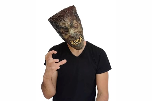 Маска Волк Оборотень 26638, серый. черный латекс, без размера фото 4