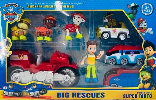 НАБОР Щенячий патруль 5 героев + 4 транспорта PB9907, в коробке