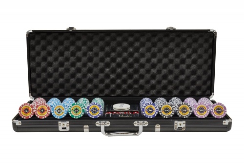 Набор для покера Crown POKER GAME в алюминиевом черном кейсе, 500 фишек + 2 колоды карт + 5 кубиков фото 8