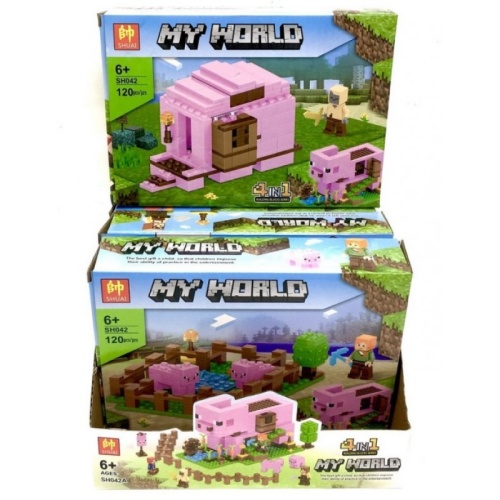 Конструктор SHUAI My World "Свиноферма 4в1" SH042, 117-121 деталей ЦЕНА ЗА 1 ШТУКУ!