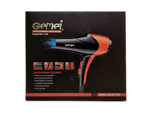 ФЕН Gemei Professional GM-1766, 2600W, 3 насадки, 2 скорости фото 2