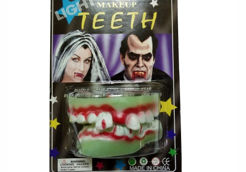 Челюсти Оборотня светящиеся Makeup Teeth LIGHT (зубы вампира) 2147YG, белый, латекс, размер 7*4*3 см фото 2