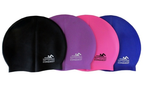 Шапочка для плавания CONQUEST универсальный размер, силикон, цвета в ассортименте