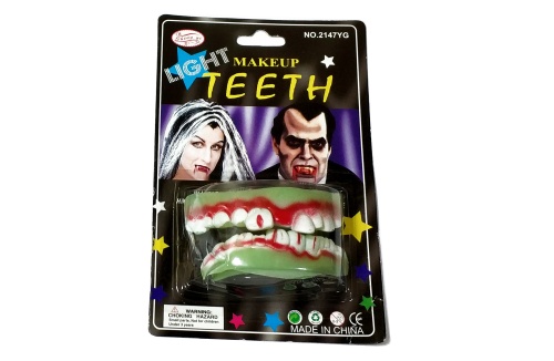 Челюсти Оборотня светящиеся Makeup Teeth LIGHT (зубы вампира) 2147YG, белый, латекс, размер 7*4*3 см фото 5