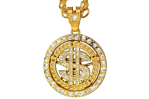 Ожерелье Долларовое со стразами, золотое, металлическое, длина 70 см