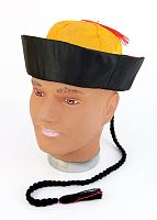 Шляпа китайская '''Мандарин'' с косичкой, желтый, черный полиэстер, размер 56