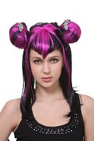 Парик Аниме черный с розовым, синтетическое волокно, длина 34 см