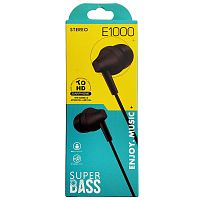 Наушники вкладыши проводные E1000 ENJOY MUSIC Super Bass с микрофоном, разъем AUX, длина 1,2 м