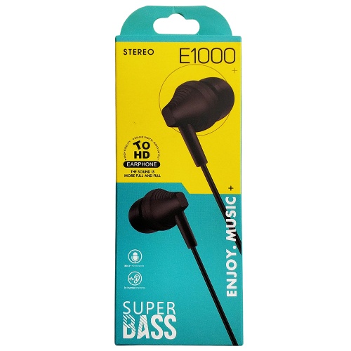 Наушники вкладыши проводные E1000 ENJOY MUSIC Super Bass с микрофоном, разъем AUX, длина 1,2 м