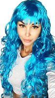 Парик Мальвина с длинными волосами 71173, голубой, синтетическое волокно, длина 50 см
