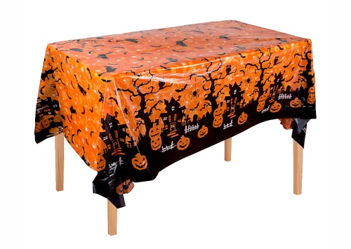 Скатерть Хэллоуин оранжевая блестящая, оранжевая, черная пленка, размер 137х183 см Скатерть Хэллоуин оранжевая блестящая, оранжевая, черная пленка, размер 137х183 см