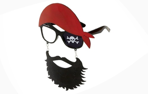 Очки Пират с подвесной бородой 14408, черный, красный пластик, размер 18 см