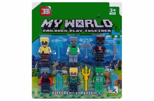 НАБОР Фигурки МАЙНКРАФТ My World B 33400, 6 шт на блистере 