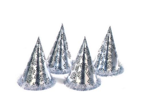 Колпак Happy New Year! серебряная бумага 7980G, высота 27 см