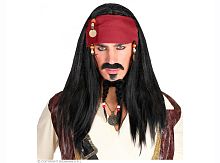 Парик Карибского Пирата с банданой 6406D, черный, синтетическое волокно, размер взрослый