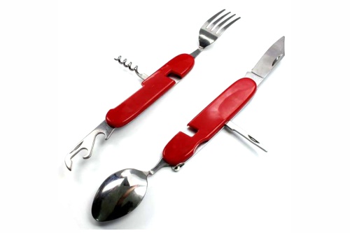 Мультитул походный Ложка Вилка складной, 6 инструментов, красный