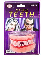 Челюсти Кривые Кровавые Makeup Teeth (зубы вампира) 2147B, белый, розовый латекс, размер 7*4*3 см